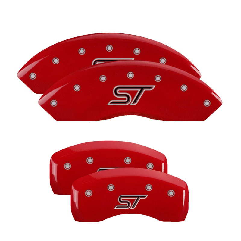 MGP 4 Caliper Covers Engraved Front &amp; Rear ST Red finish silver ch - 10231SSTORD