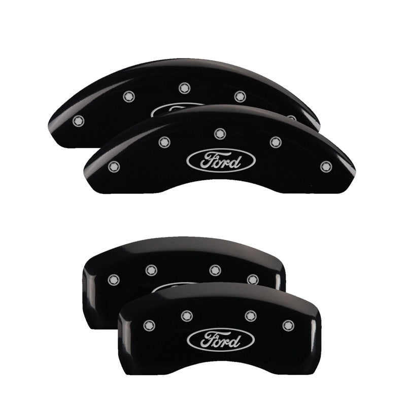 MGP 4 Caliper Covers Engraved Front &amp; Rear Oval logo/Ford Black finish silver ch - 10236SFRDBK