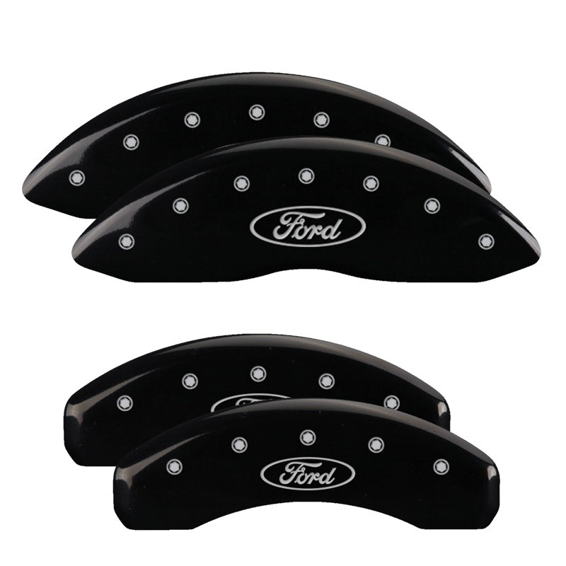 MGP 4 Caliper Covers Engraved Front &amp; Rear Oval logo/Ford Black finish silver ch - 10239SFRDBK