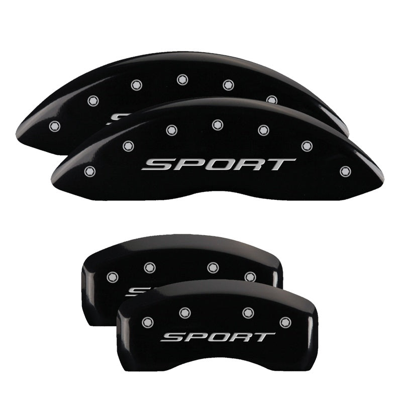 MGP 4 Caliper Covers Engraved Front &amp; Rear 2015/Sport Black Finish Silver Char 2017 Ford Fusion - 10244SSPTBK