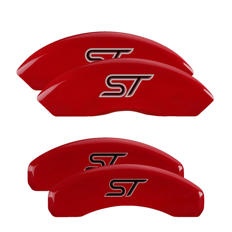 MGP 4 Caliper Covers Engraved Front &amp; Rear No Bolts/St Red Finish Silver Char 2018 Ford Fusion - 10244SST1RD