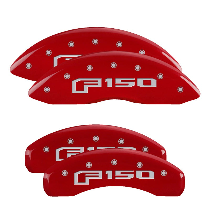 MGP 4 Caliper Covers Engraved Front &amp; Rear F-150 Logo Red Finish Silver Char 2021 Ford F-150 - 10256SF16RD