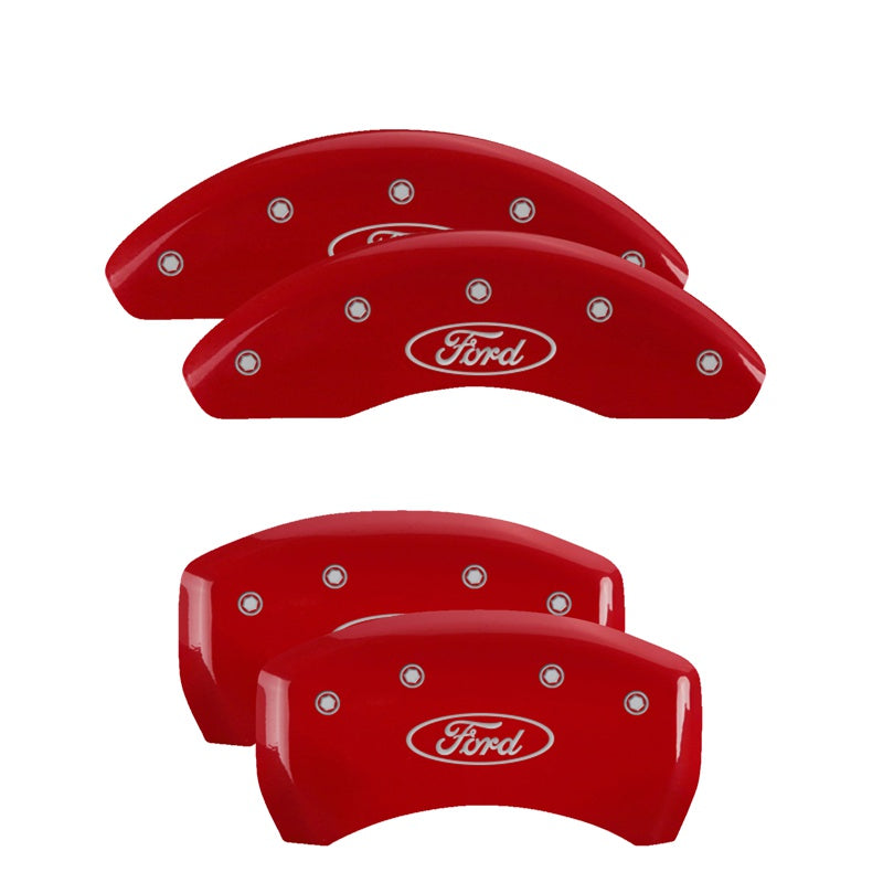 MGP 4 Caliper Covers Engraved Front &amp; Rear 22-24 Ford Maverick Red Finish Silver Ford Logo - 10260SFRDRD