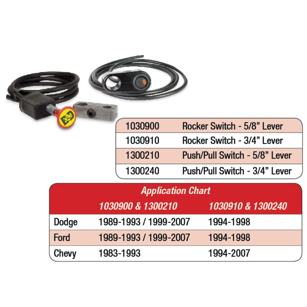 BD Diesel Rocker Switch Kit Exhaust Brake - 3/4in Manual Lever - 1030910