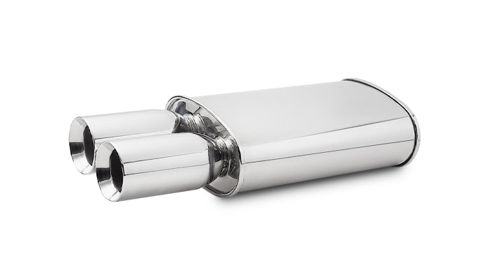 Vibrant StreetPower Oval Muffler w/ Dual 3.5in Round Tips Straight Cut Beveled Edge 2.5in inlet I.D. - 1040