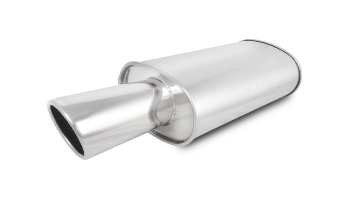 Vibrant StreetPower Turbo Oval Muffler with 4in Round Tip Angle Cut Rolled Edge - 3in inlet I.D. - 1042