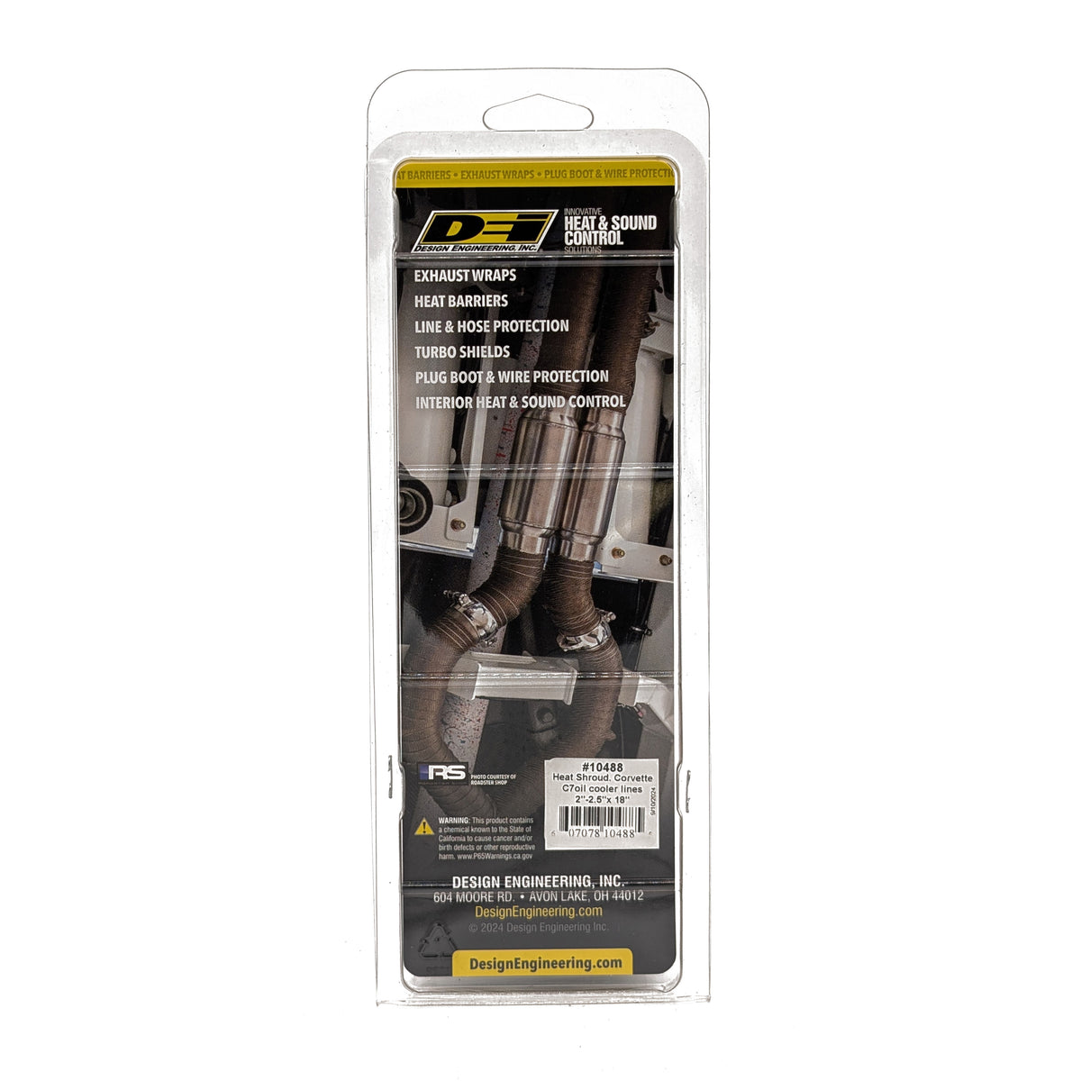 DEI Corvette C7 Oil Cooler Line Sleeves 2in - 2-1/2in x 18in Heat Shroud - 10488 for 2014-2019 Chevrolet Corvette - front vie
