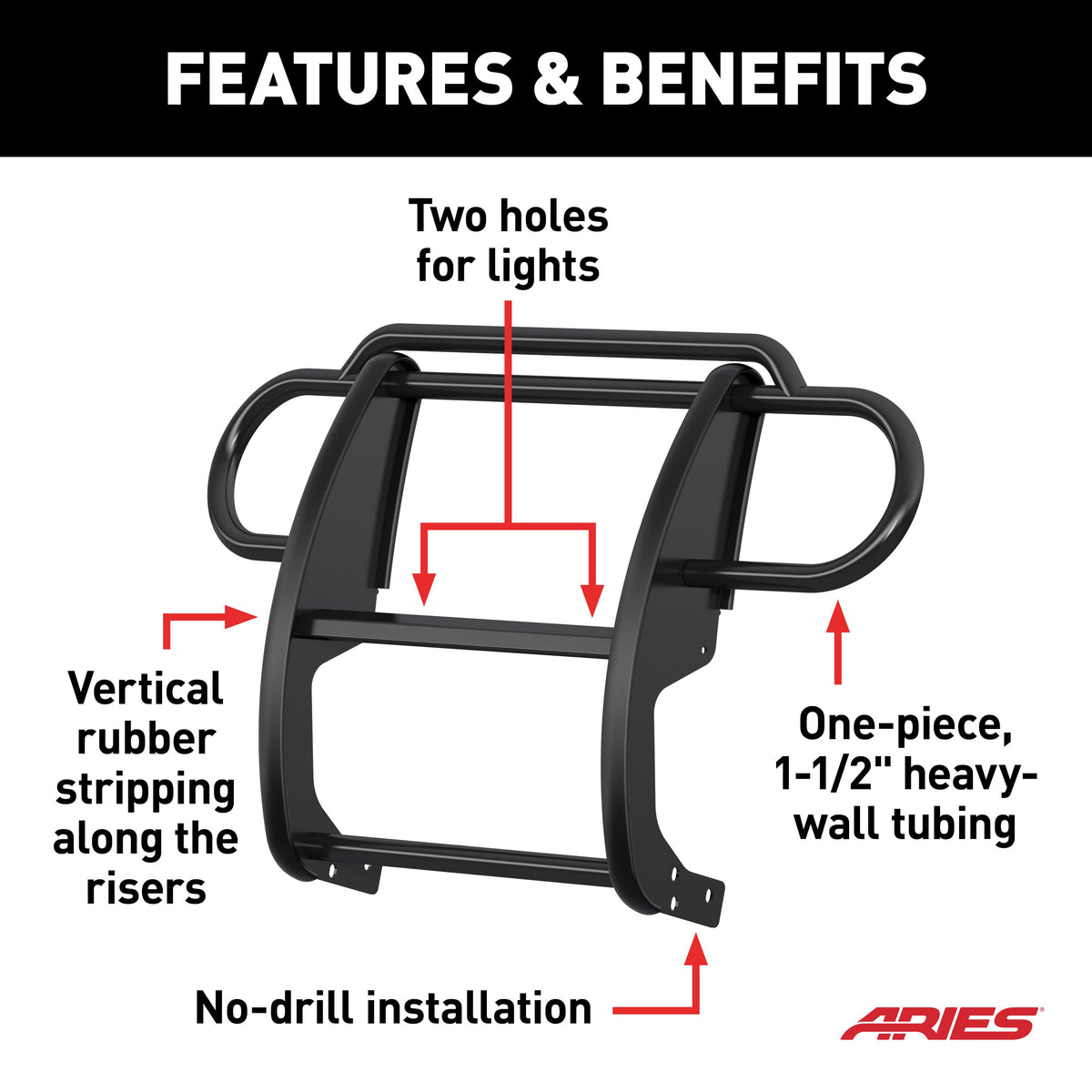 ARIES 1053 1-1/2-Inch Black Steel Grille Guard, No-Drill, Select Jeep Wrangler JL