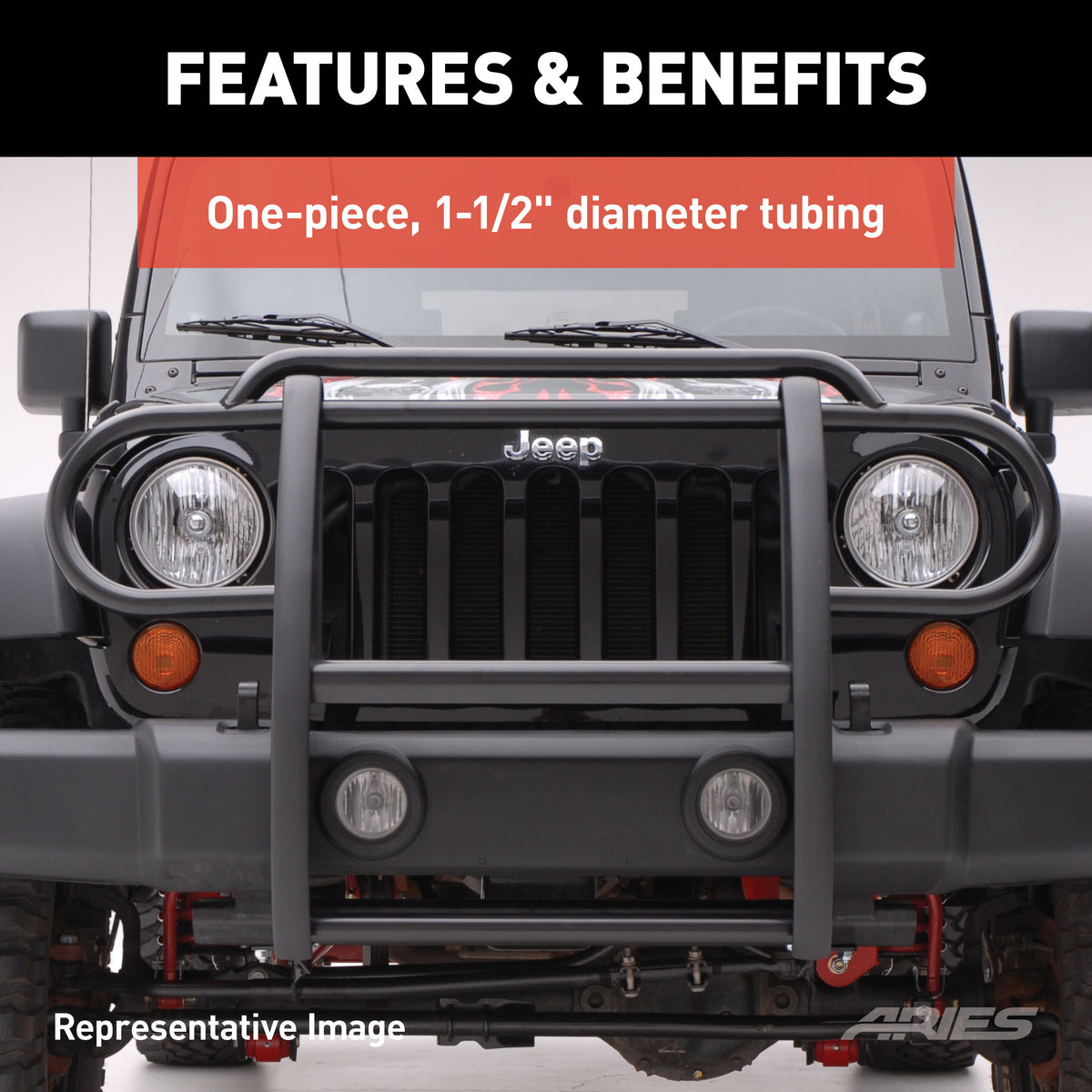 ARIES 1053 1-1/2-Inch Black Steel Grille Guard, No-Drill, Select Jeep Wrangler JL