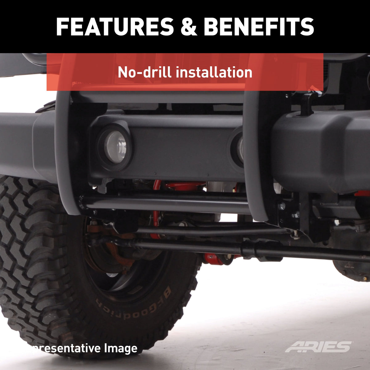 ARIES 1053 1-1/2-Inch Black Steel Grille Guard, No-Drill, Select Jeep Wrangler JL