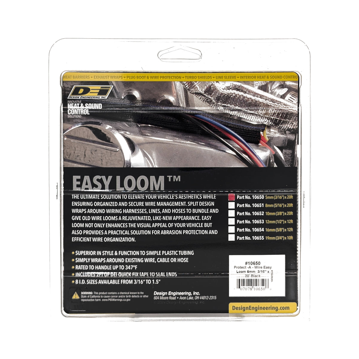 DEI Split Wire Sleeve Easy Loom 5mm-3/16in x 20 Black - 10650 by DEI - front view