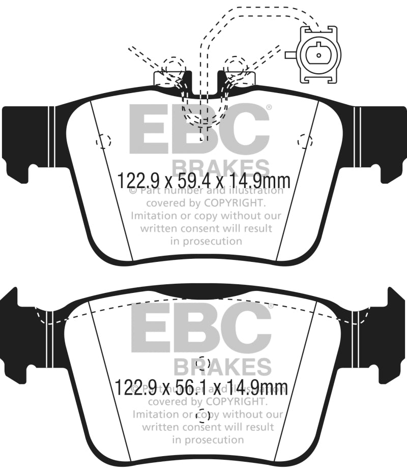 EBC 2017+ Alfa Romeo Giulia 2.0T Redstuff Rear Brake Pads - DP32315C for 2017-2023 Alfa Romeo Giulia - front view