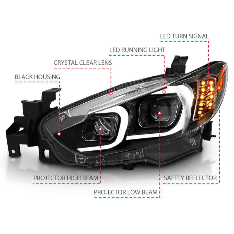 ANZO 2014-2015 Mazda 6 Projector Headlights w/ Plank Style Design Black - 121516
