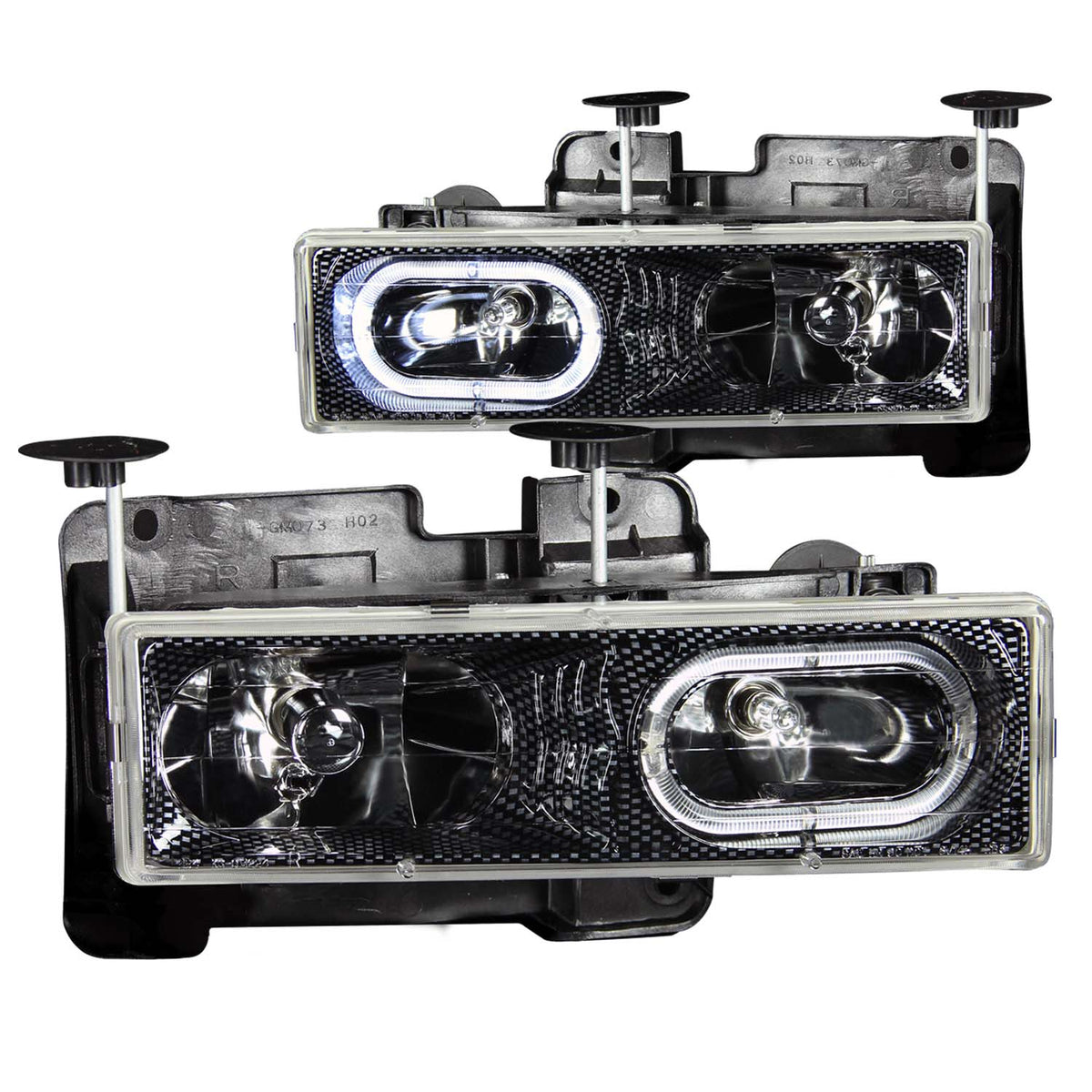 ANZO 1988-1998 Chevrolet C1500 Crystal Headlights Carbon w/ Halo - 111005 for 1988-2000 Chevrolet C3500 - front view
