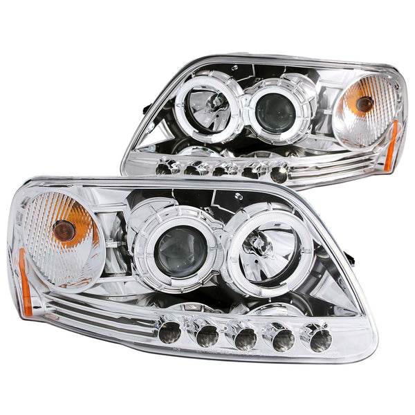 ANZO 1997.5-2003 Ford F-150 Projector Headlights w/ Halo and LED Chrome 1pc - 111032 for 1997-2004 Ford F 150 - front view