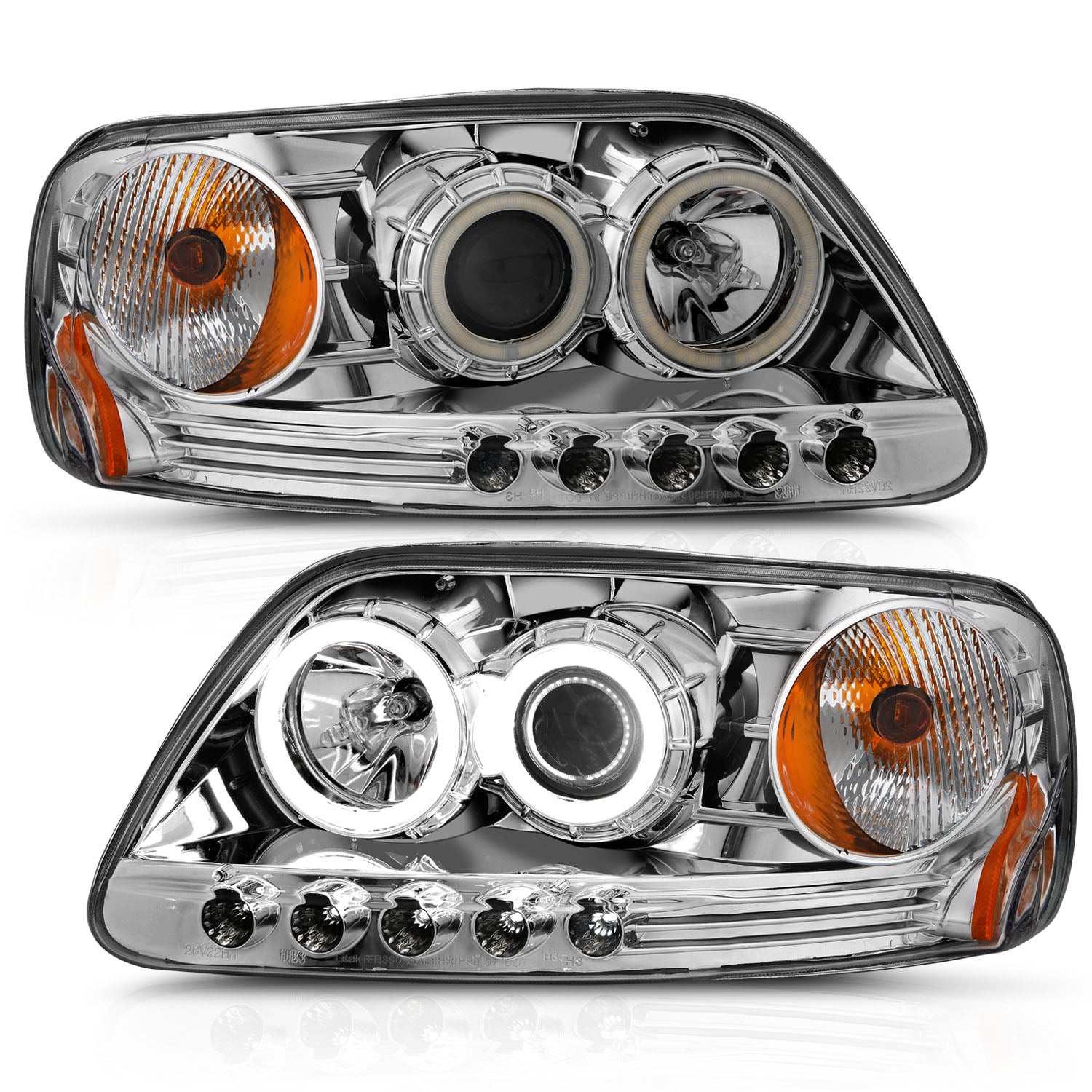 ANZO 1997.5-2003 Ford F-150 Projector Headlights w/ Halo Chrome 1pc - 111054 for 1997-2004 Ford F 150 - front view