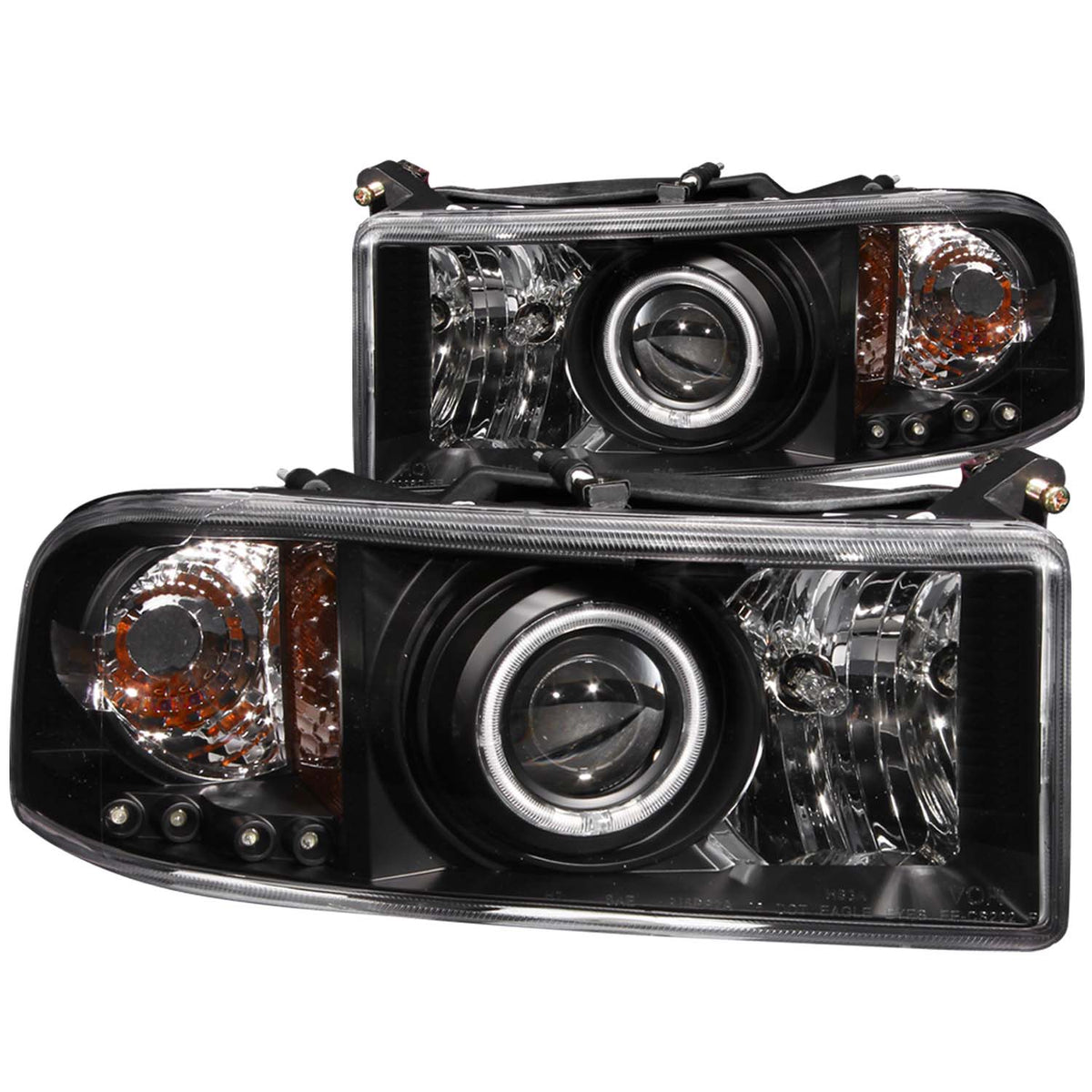 ANZO 1994-2001 Dodge Ram Projector Headlights w/ Halo Black - 111065 for 1994-2002 Dodge Ram 2500 - front view