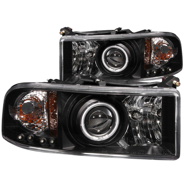 ANZO 1994-2001 Dodge Ram Projector Headlights w/ Halo Black - 111065 for 1994-2002 Dodge Ram 2500 - front view