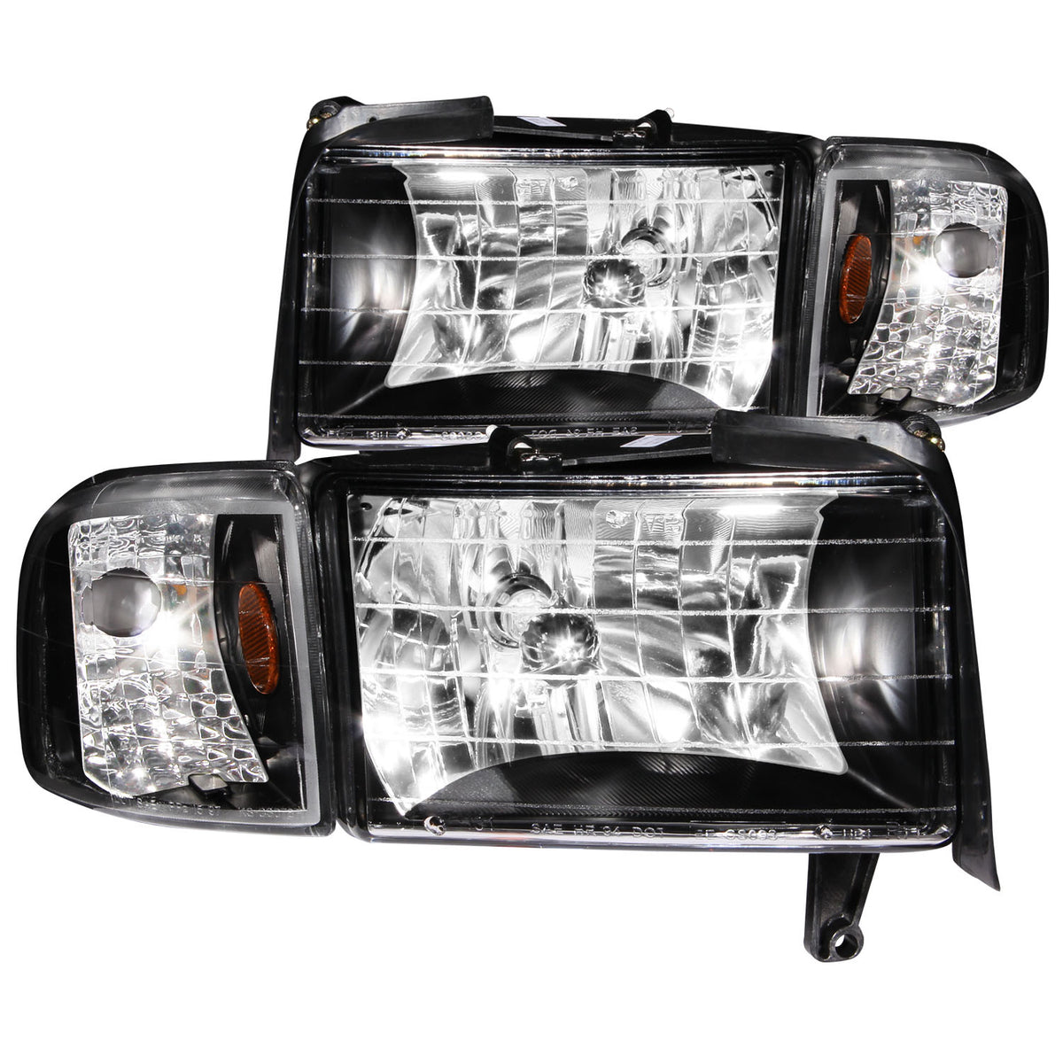 ANZO 1994-2001 Dodge Ram Crystal Headlights Black - 111067 for 1994-2002 Dodge Ram 2500 - front view