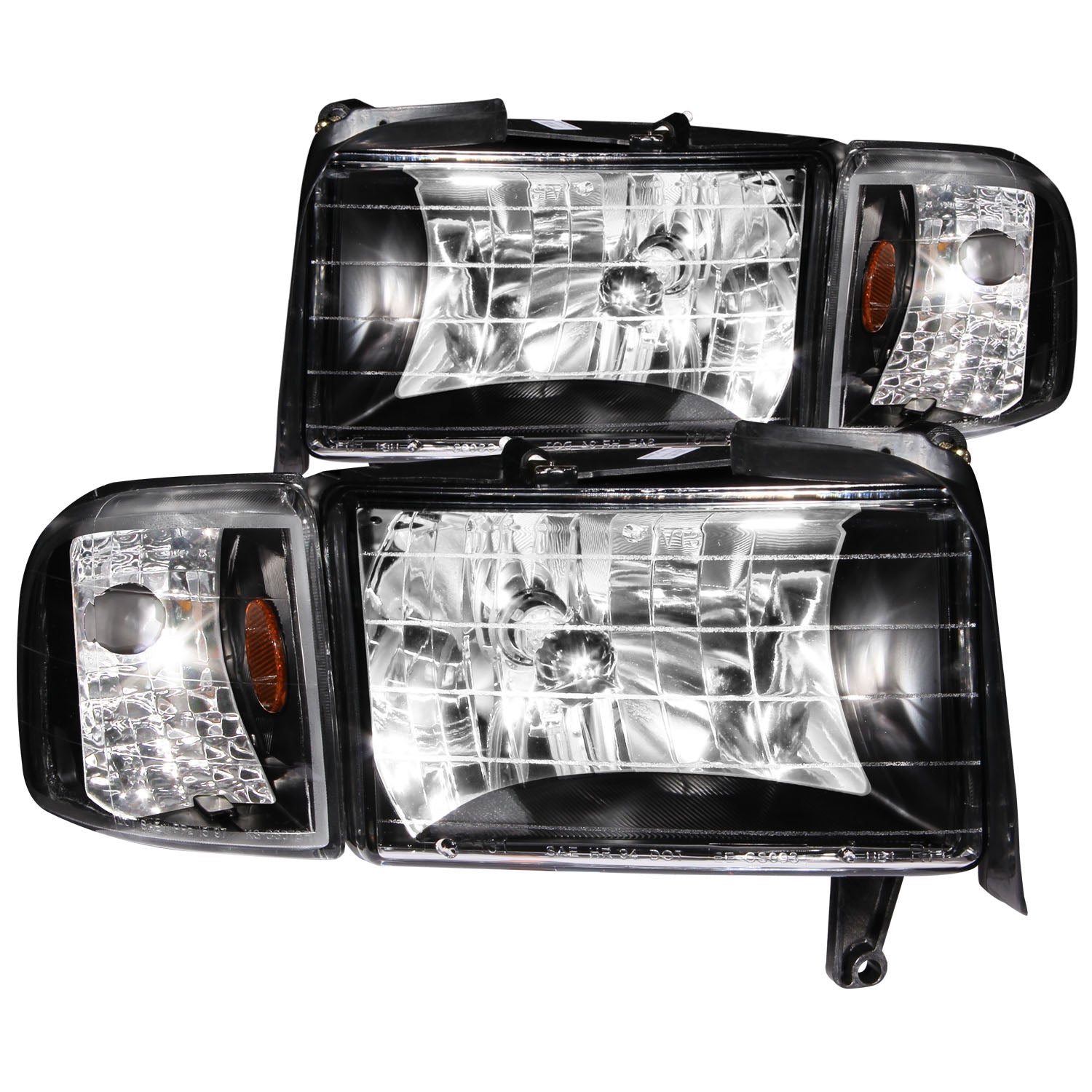 ANZO 1994-2001 Dodge Ram Crystal Headlights Black - 111067 for 1994-2002 Dodge Ram 2500 - front view