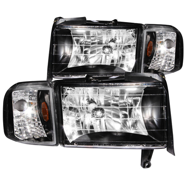 ANZO 1994-2001 Dodge Ram Crystal Headlights Black - 111067 for 1994-2002 Dodge Ram 2500 - front view