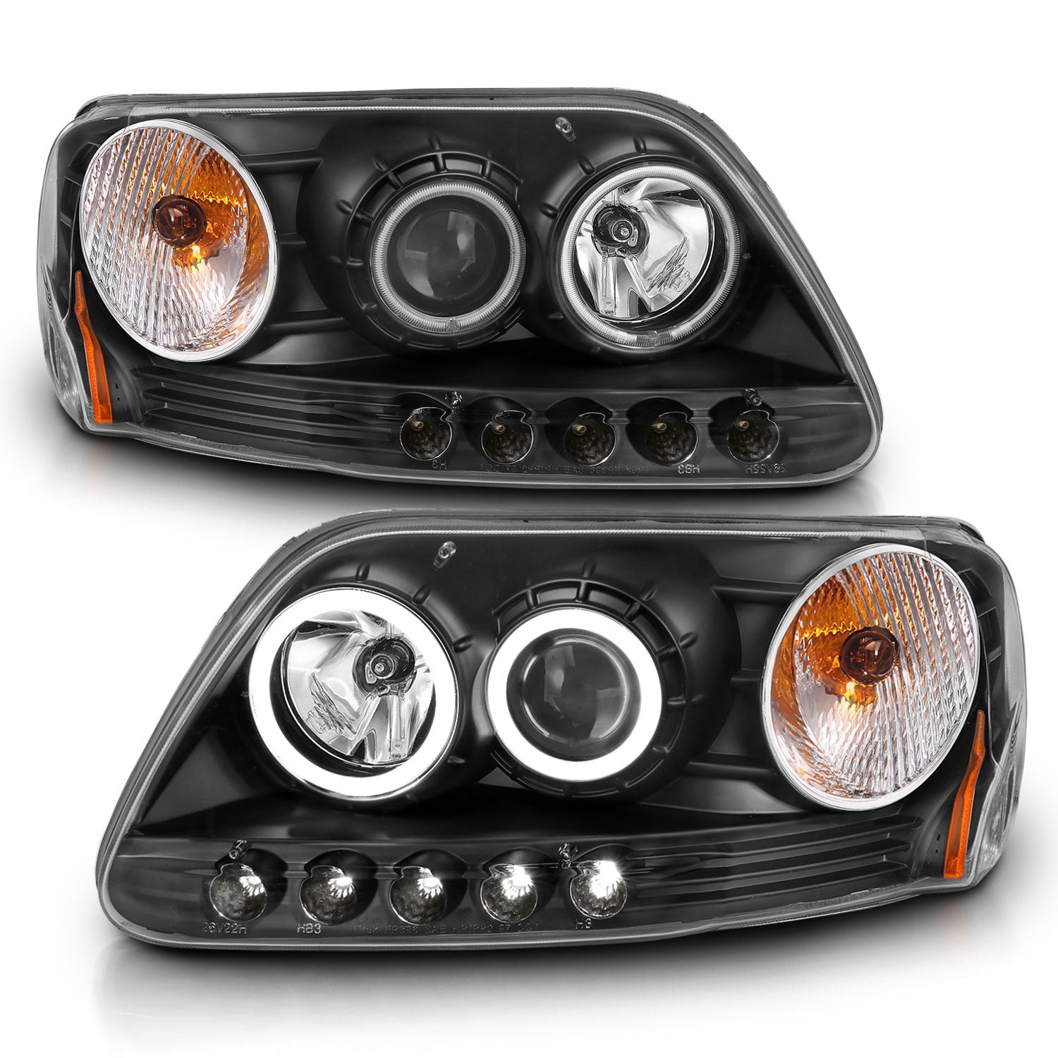 ANZO 1997-2003 Ford F-150 Projector Headlights w/ Halo Black (CCFL) - 111097 for 1997-2004 Ford F 150 - front view