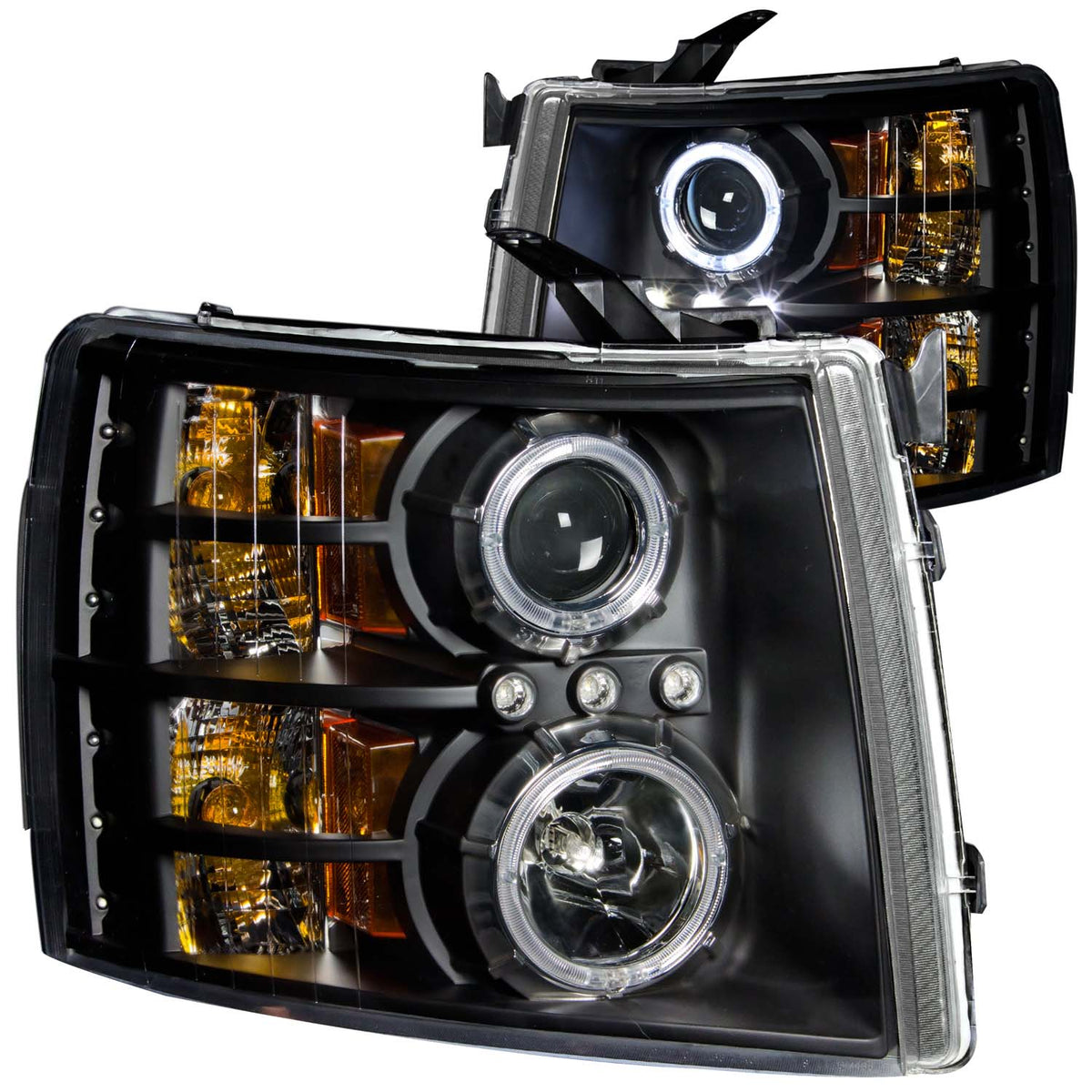 ANZO 2007-2013 Chevrolet Silverado 1500 Projector Headlights w/ Halo Black - 111107 for 2007-2014 Chevrolet Silverado 2500 - 