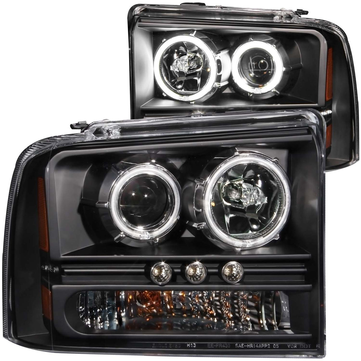 ANZO 2005-2007 Ford Excursion Projector Headlights w/ Halo Black w/ LED Strip (CCFL) 1pc - 111117 for 2005-2007 Ford F 250 - 