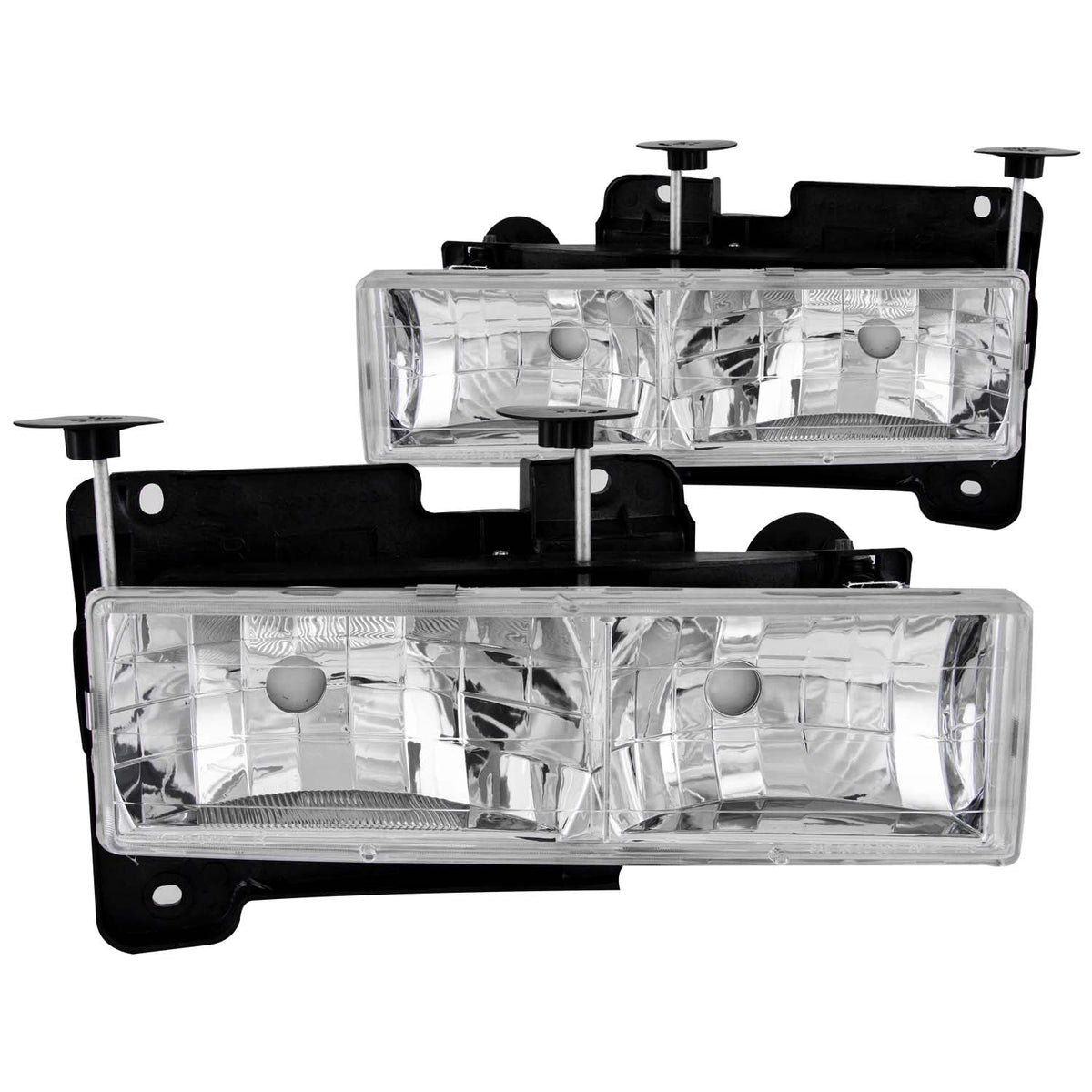 ANZO 1988-1998 Chevrolet C1500 Crystal Headlights Chrome w/o Bulbs - 111136 for 1988-2000 Chevrolet C3500 - front view