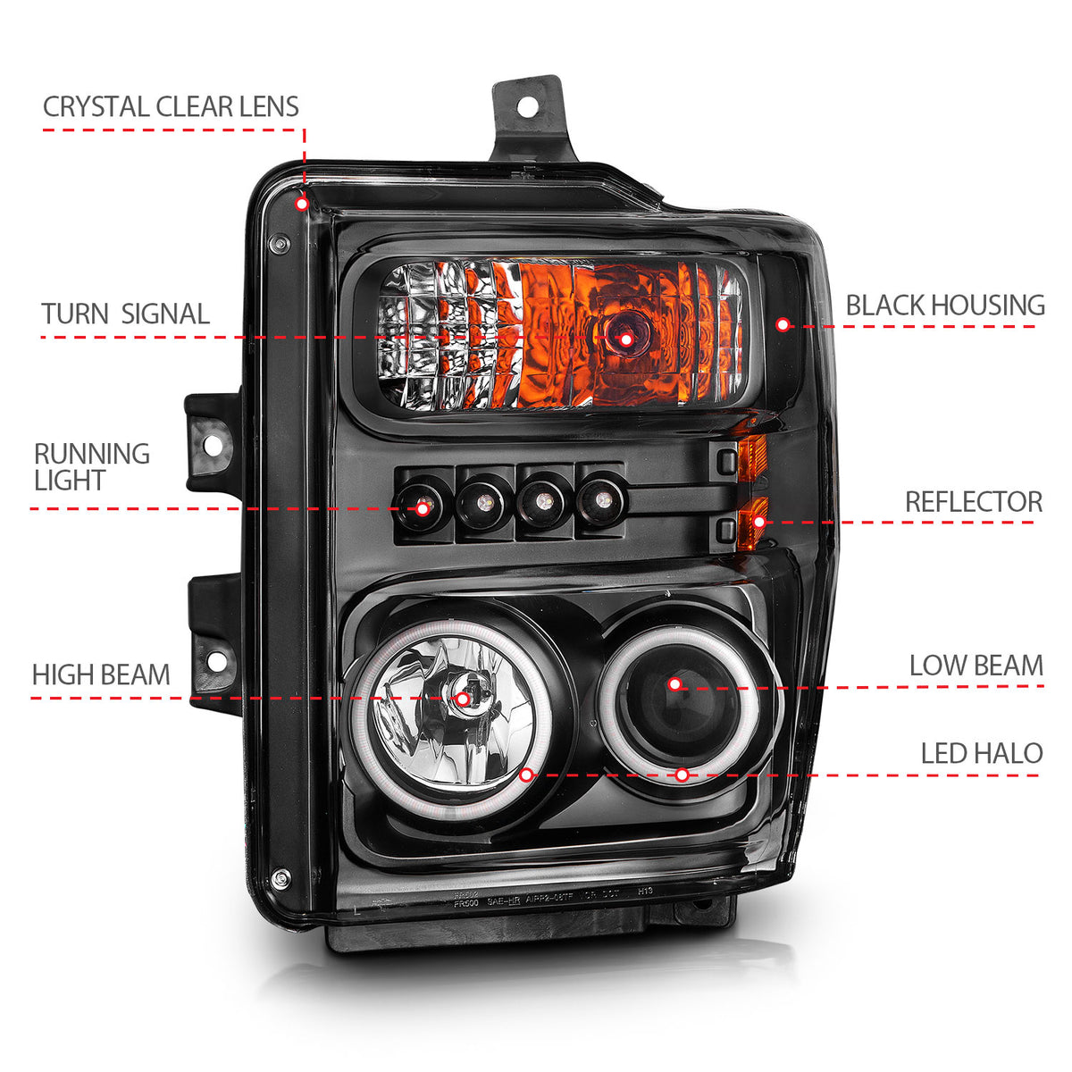 ANZO 2008-2010 Ford F-250 Projector Headlights w/ Halo Black (CCFL) - 111168