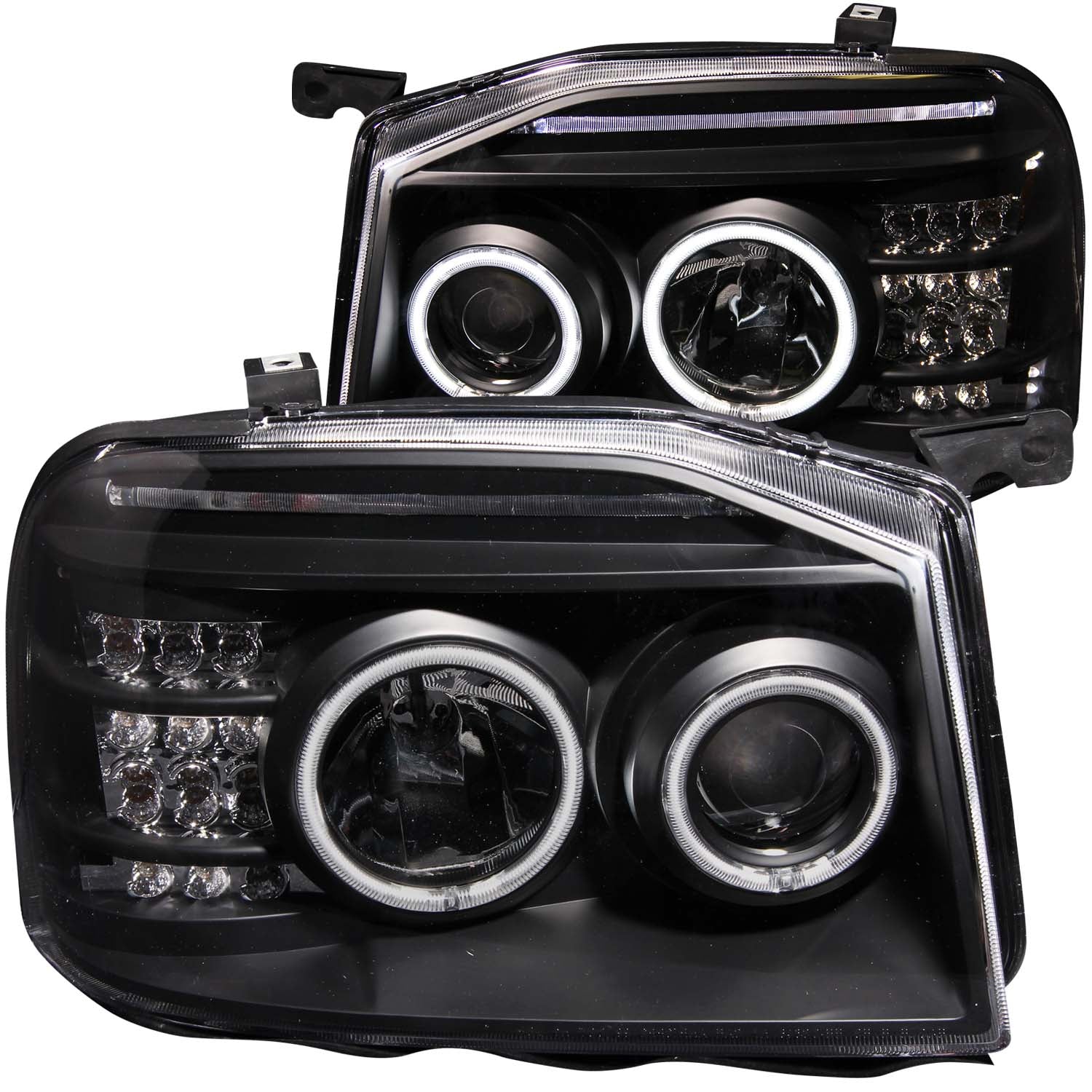 ANZO 2001-2004 Nissan Frontier Projector Headlights w/ Halo Black (CCFL) - 111172 for 2001-2004 Nissan Frontier - front view