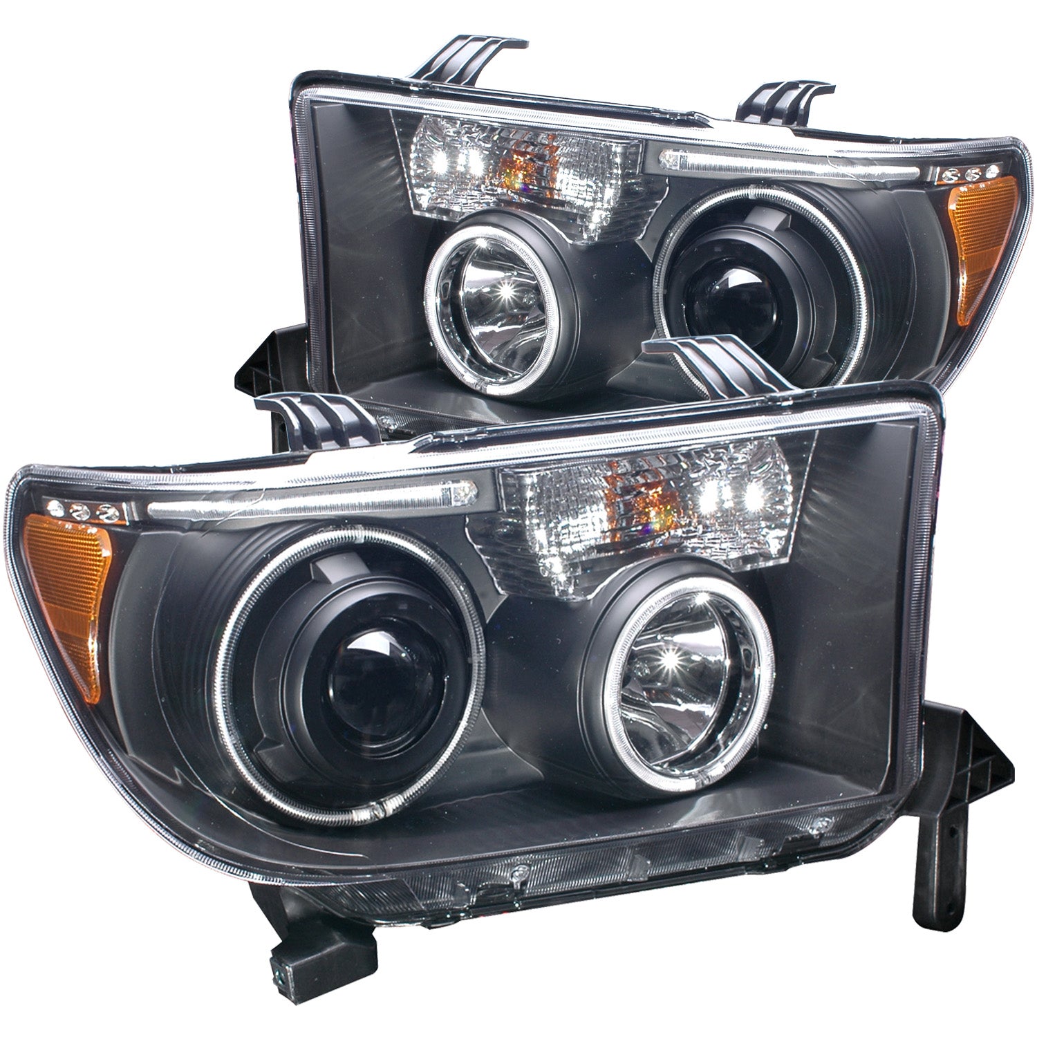 ANZO 2007-2013 Toyota Tundra Projector Headlights w/ Halo Black (CCFL) - 111174 for 2008-2017 Toyota Sequoia - front view