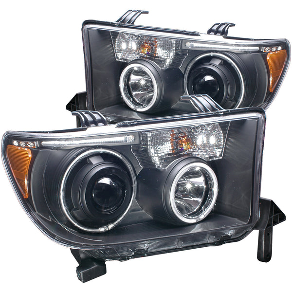 ANZO 2007-2013 Toyota Tundra Projector Headlights w/ Halo Black (CCFL) - 111174 for 2008-2017 Toyota Sequoia - front view