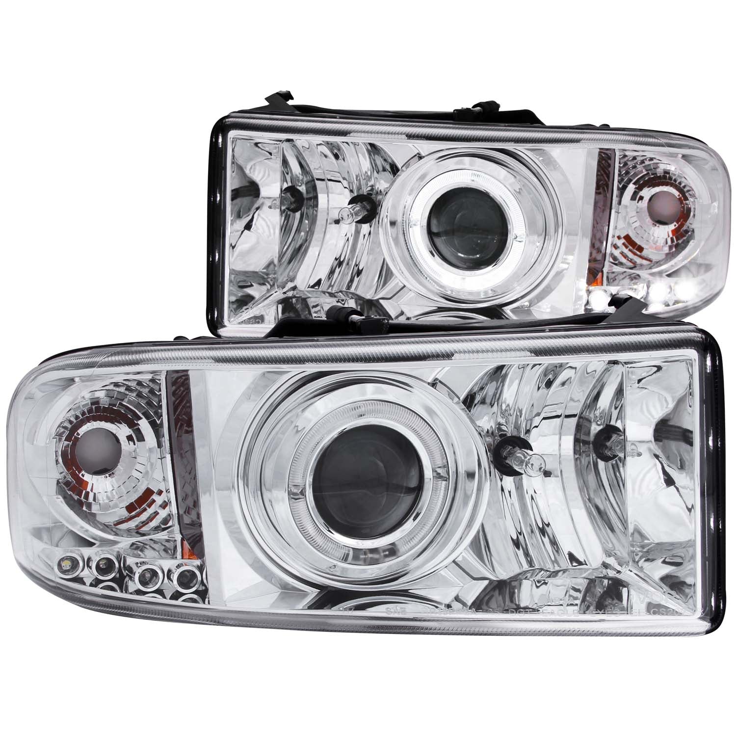 ANZO 1994-2001 Dodge Ram Projector Headlights w/ Halo Chrome - 111195 for 1994-2002 Dodge Ram 2500 - front view