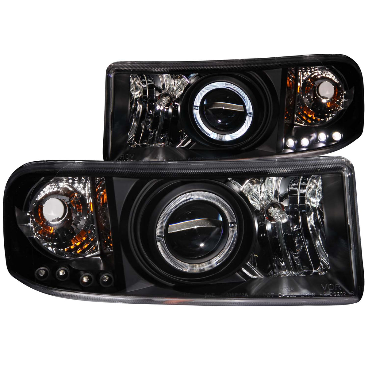 ANZO 1994-2001 Dodge Ram Projector Headlights w/ Halo Black - 111196 for 1994-2002 Dodge Ram 2500 - front view