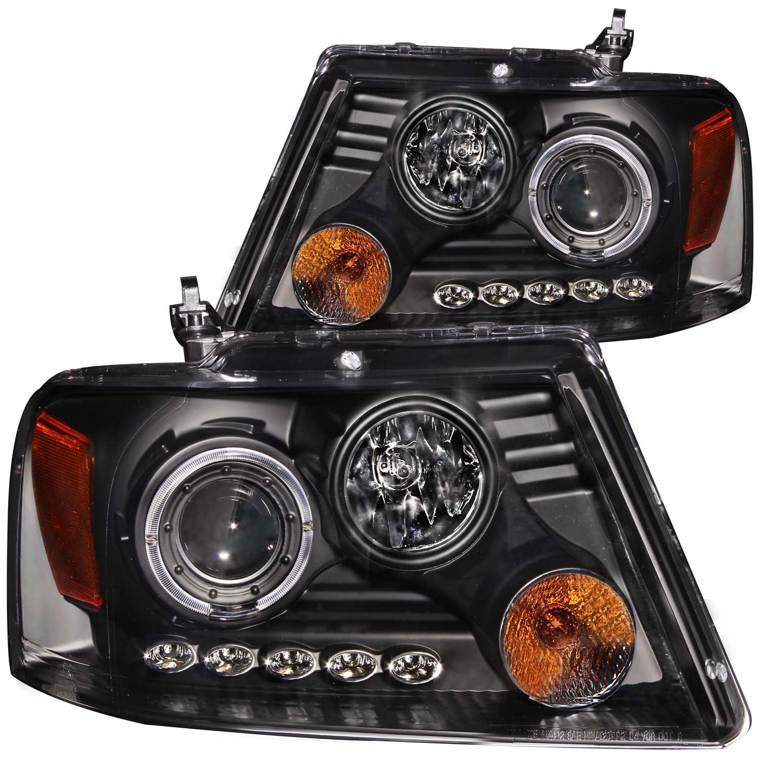 ANZO 2004-2008 Ford F-150 Projector Headlights w/ Halo and LED Black G2 - 111204 for 2004-2008 Ford F 150 - front view
