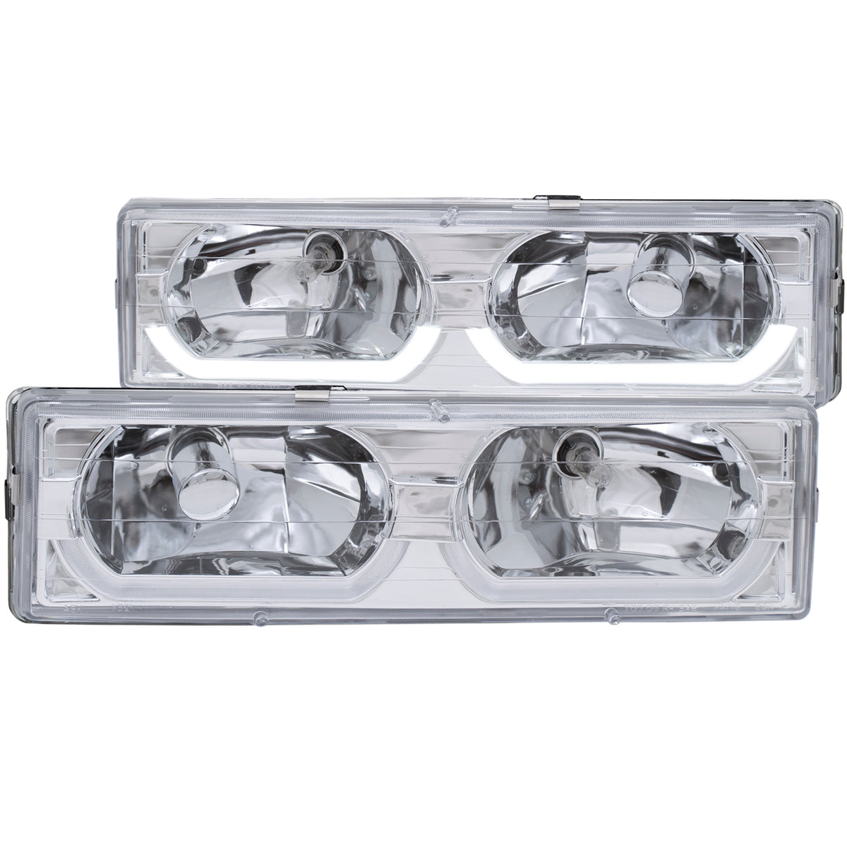 ANZO 1988-1998 Chevrolet C1500 Crystal Headlights Chrome w/ Low - Brow - 111300 for 1988-2000 Chevrolet C3500 - front view