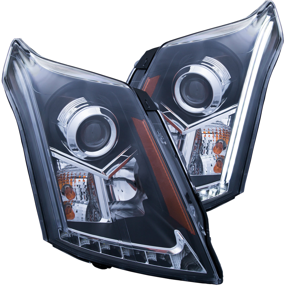 ANZO 2010-2015 Cadillac Srx Projector Headlights w/ Plank Style Design Black - 111308 for 2010-2016 Cadillac SRX - front view