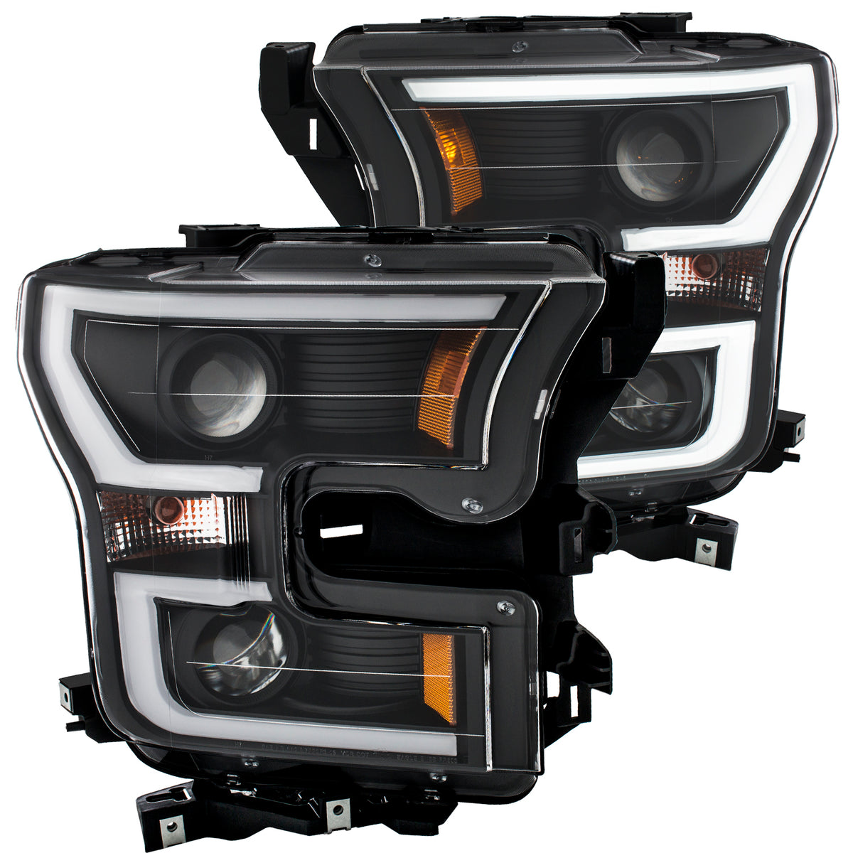 ANZO 2015-2016 Ford F-150 Projector Headlights w/ Plank Style Design Black w/ Amber - 111347 for 2015-2017 Ford F 150 - front