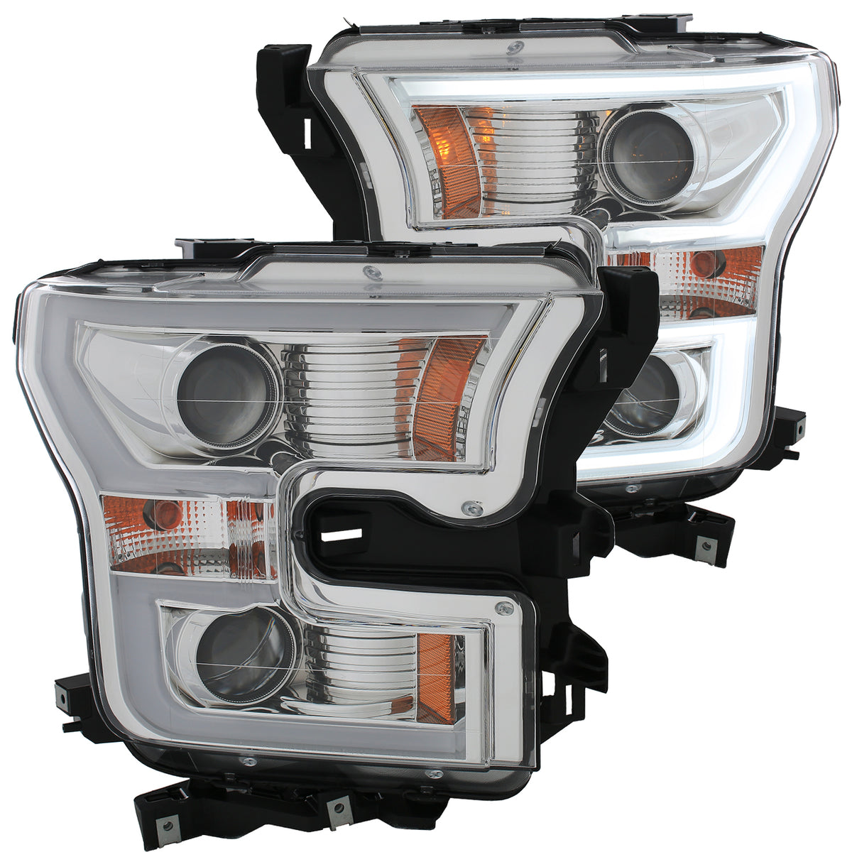 ANZO 2015-2016 Ford F-150 Projector Headlights w/ Plank Style Design Chrome w/ Amber - 111348 for 2015-2017 Ford F 150 - fron