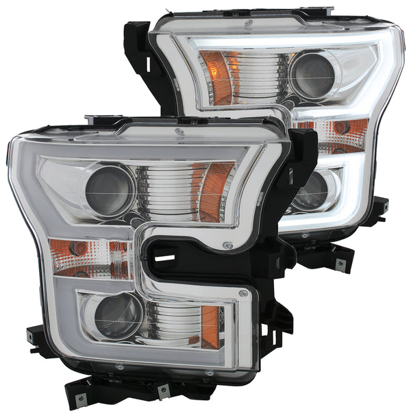 ANZO 2015-2016 Ford F-150 Projector Headlights w/ Plank Style Design Chrome w/ Amber - 111348 for 2015-2017 Ford F 150 - fron