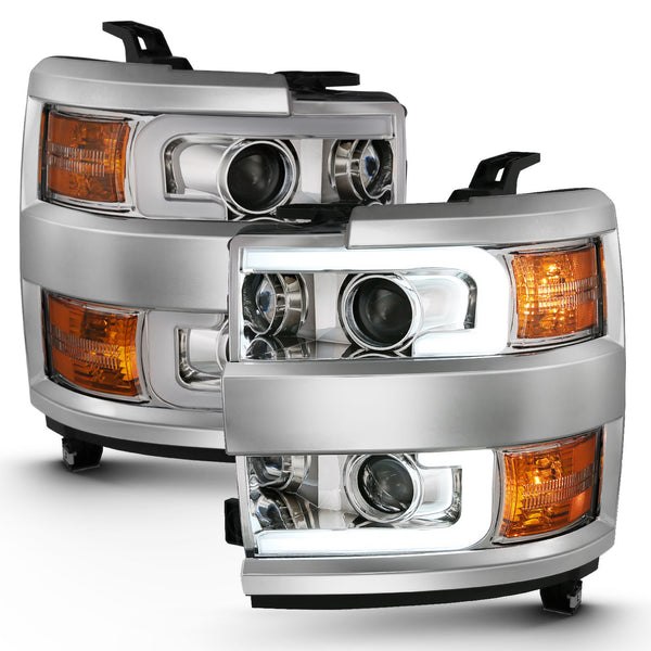 ANZO 2015-2016 Chevrolet Silverado Projector Headlights w/ Plank Style Design Chrome w/ Amber - 111360 for 2015-2019 Chevrole