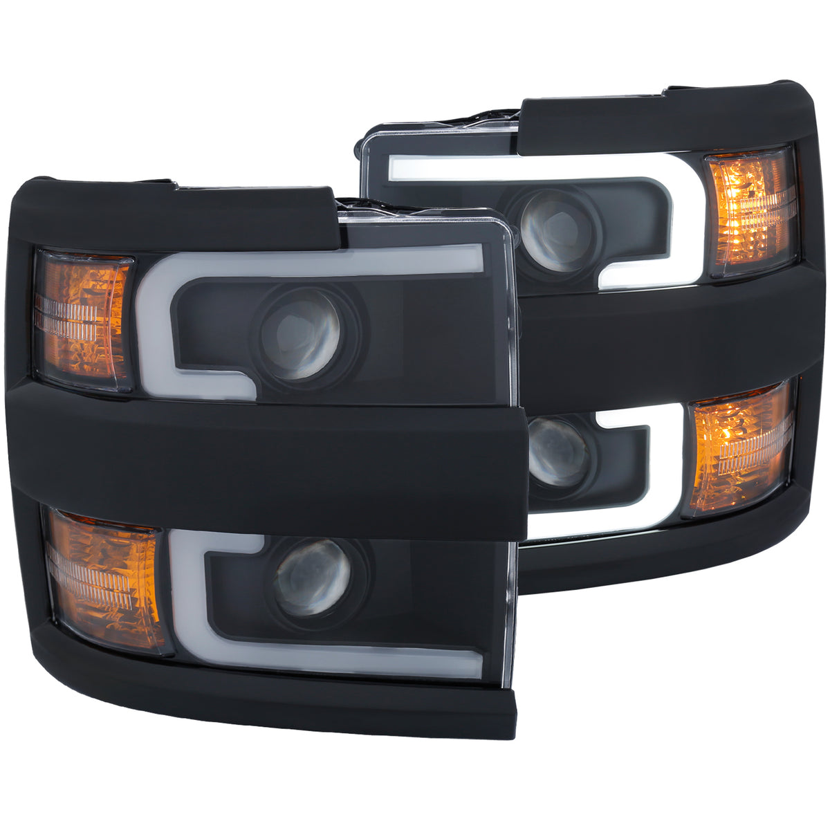 ANZO Projector Headlights 15-17 Chevrolet Silverado 2500HD / 3500HD Black w/ Black Rim - 111364 for 2015-2019 Chevrolet Silve