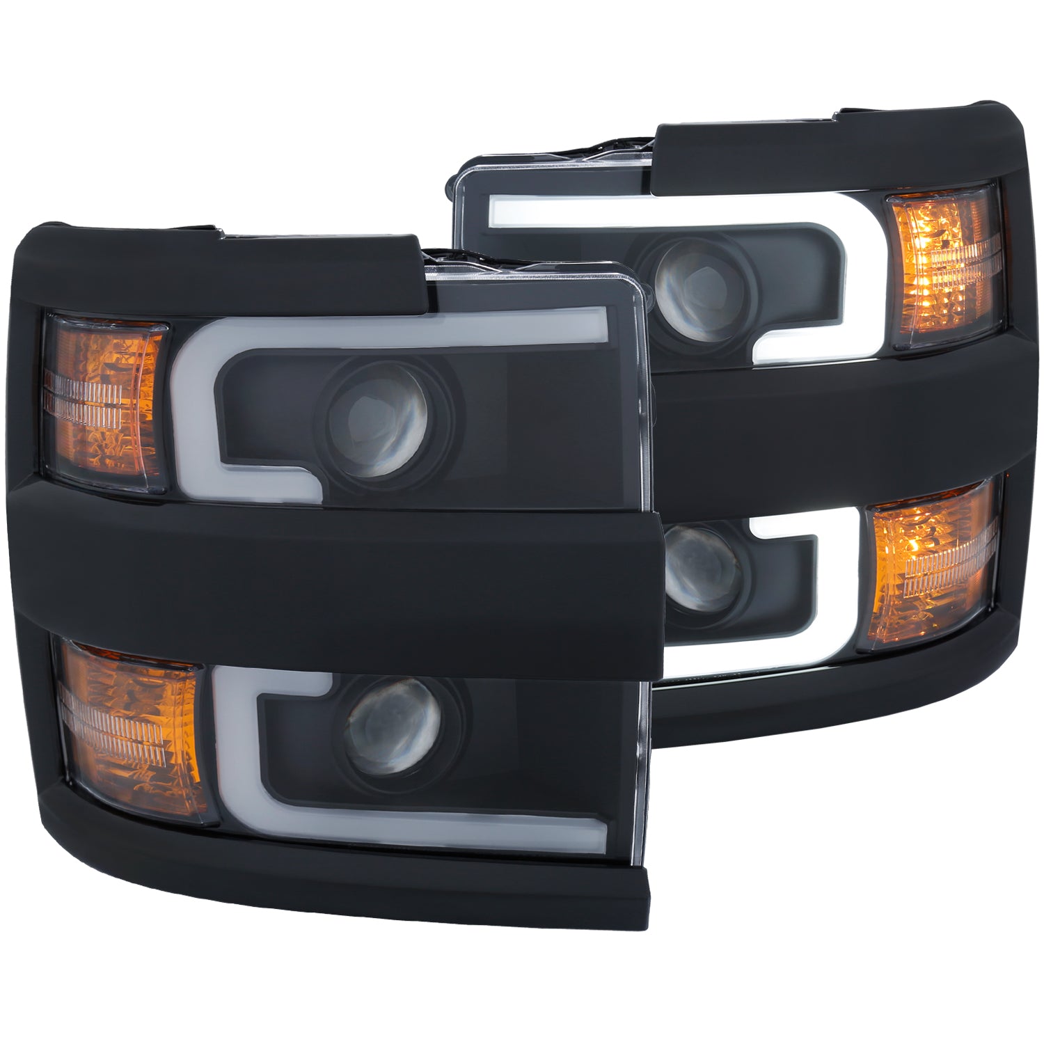 ANZO Projector Headlights 15-17 Chevrolet Silverado 2500HD / 3500HD Black w/ Black Rim - 111364 for 2015-2019 Chevrolet Silve