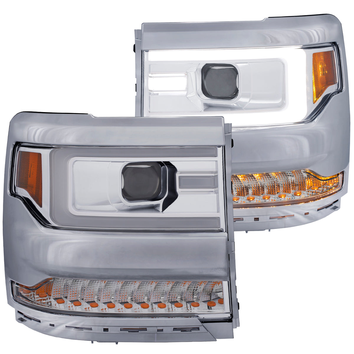ANZO 16-17 Chevy Silverado 1500 Projector Headlights Plank Style Design Chrome w/ Amber - 111374 for 2016-2018 Chevrolet Silv