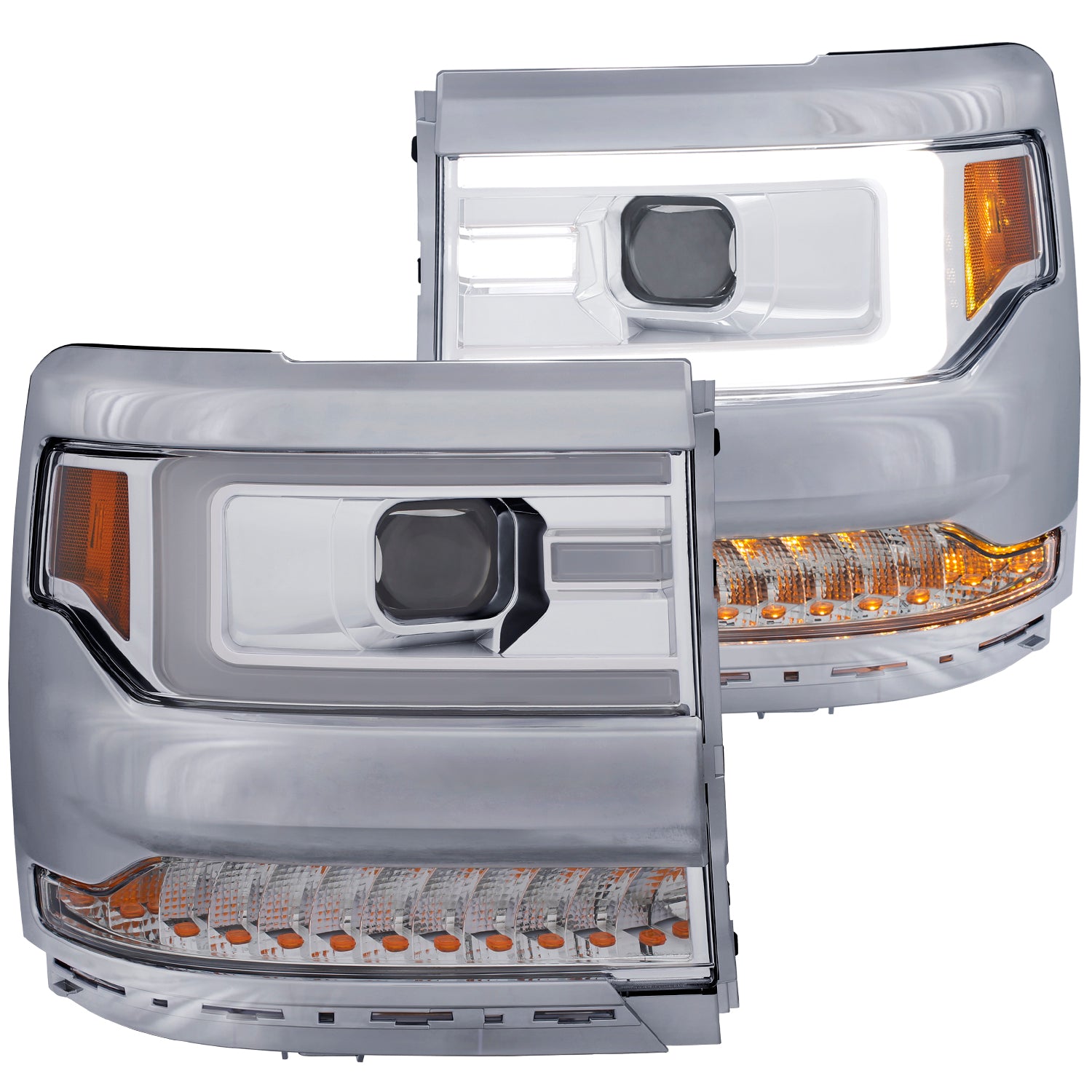 ANZO 16-17 Chevy Silverado 1500 Projector Headlights Plank Style Design Chrome w/ Amber - 111374 for 2016-2018 Chevrolet Silv