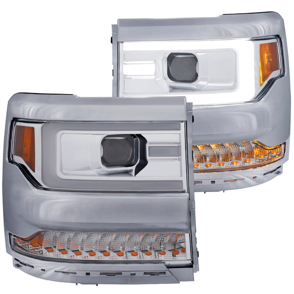 ANZO 16-17 Chevy Silverado 1500 Projector Headlights Plank Style Design Chrome w/ Amber - 111374 for 2016-2018 Chevrolet Silv