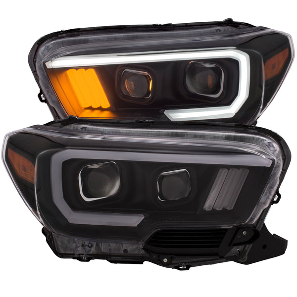 ANZO 2016-2017 Toyota Tacoma Projector Headlights w/ Plank Style Black w/ Amber - 111377 for 2016-2023 Toyota Tacoma - front 