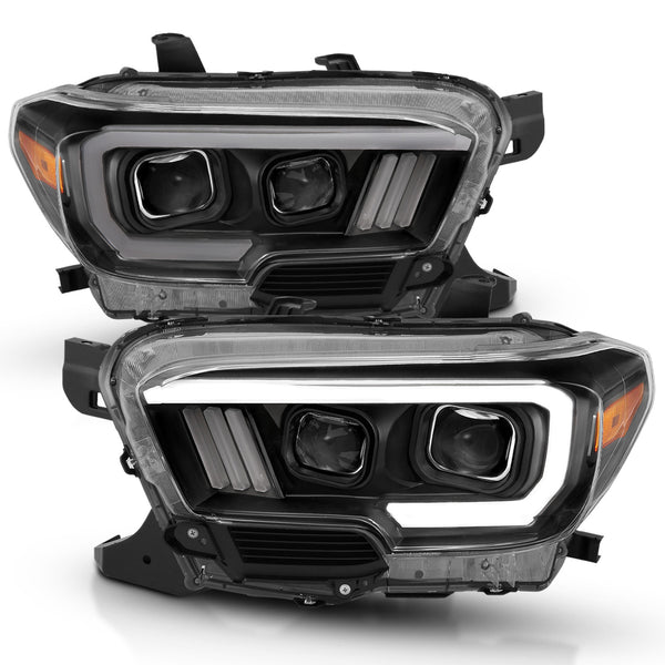 ANZO 2016-2017 Toyota Tacoma Projector Headlights w/ Plank Style Design Black/Amber w/ DRL - 111379 for 2016-2023 Toyota Taco
