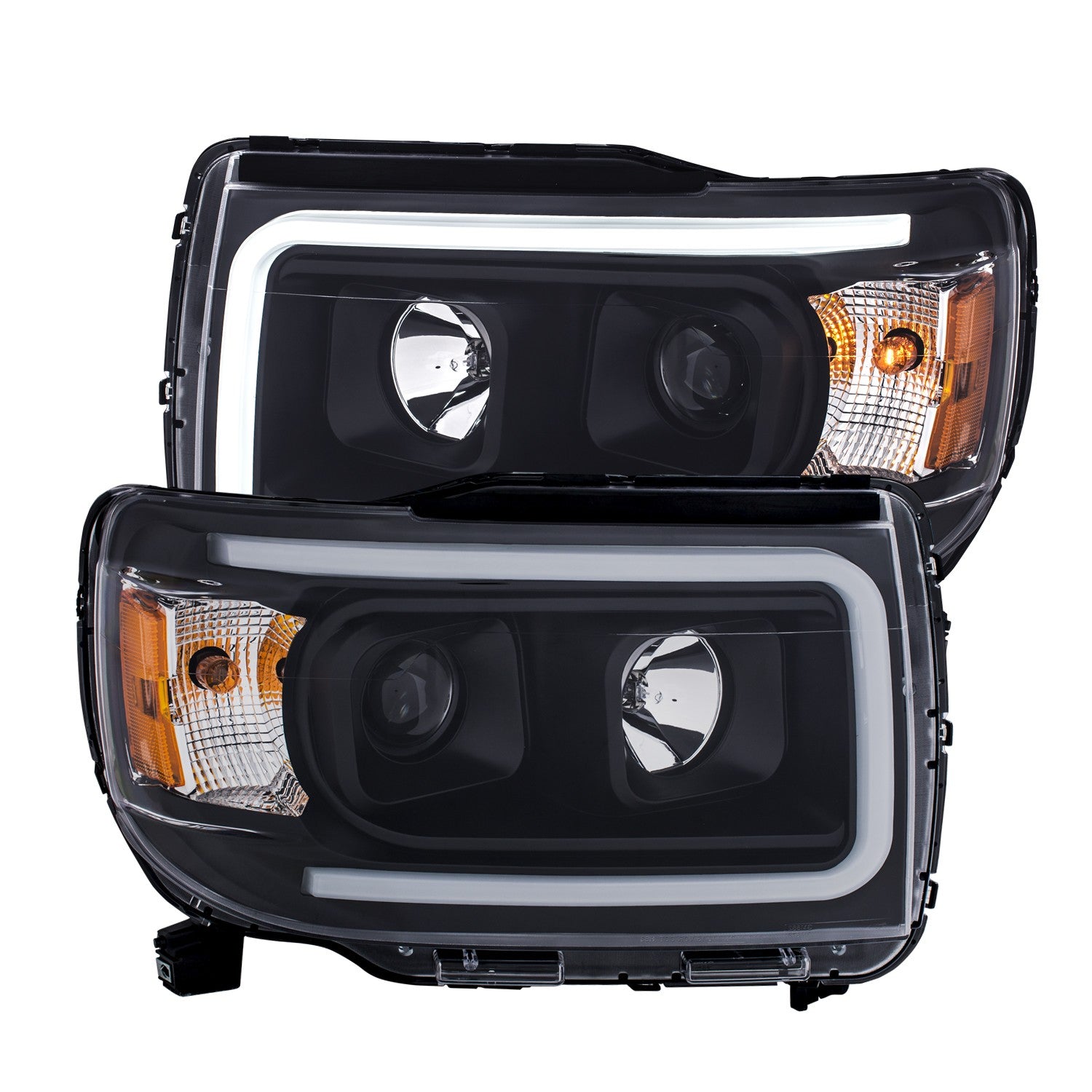 ANZO 2015+ GMC Canyon Projector Headlights w/ Plank Style Design Black w/ Amber - 111381 for 2015-2022 GMC Canyon - front vie
